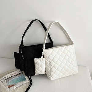 SALE- Quilted Puffer Tote Bag With Matching Wristlet