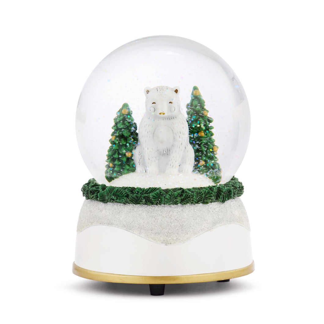 Polar Bear Glittered Greenery Snow Globe