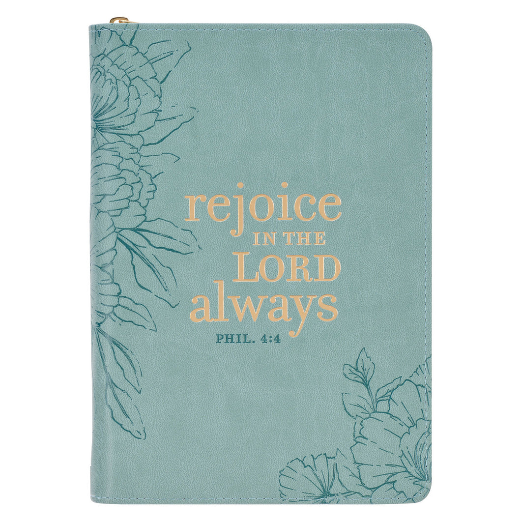 Rejoice  Leather Classic Journal with Zippered Closure - Philippians 4:4 Journal