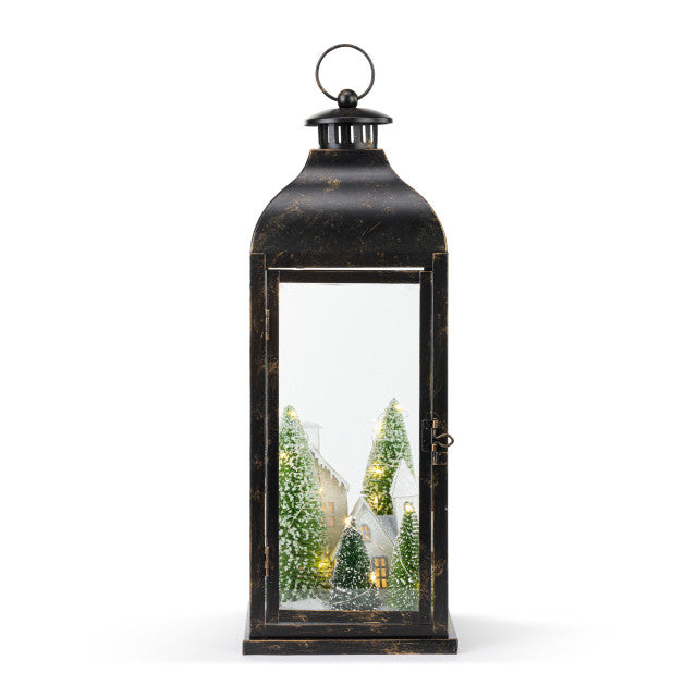 Lit Large Warm Winter Lights Black Lantern