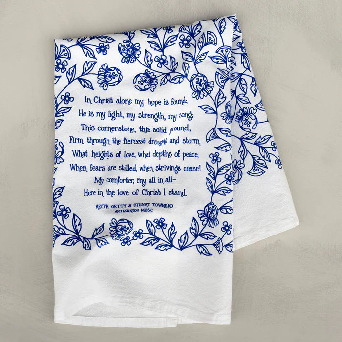 In Christ Alone Blue - Hymn tea towel