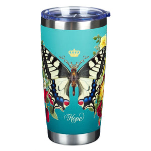 Teal Hope Butterfly Stainless Steel Travel Tumbler - Isaiah 40:31