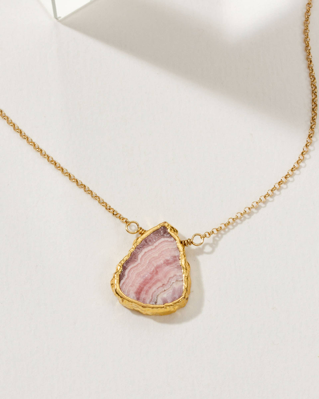 Rhodochrosite Earth, Wind and Fire Necklace in Gold