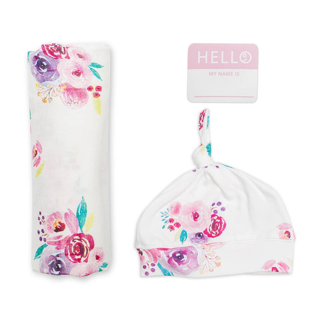 Hello World Blanket & Knotted Hat Set - Posies