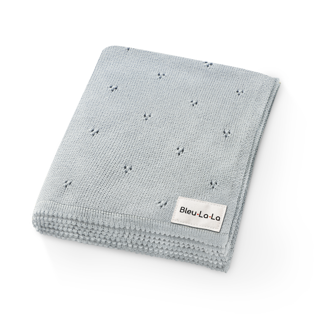 100% Organic Cotton Pointelle Swaddle Receiving Baby Blanket: Powder Blue