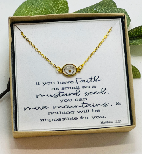 Heart Mustard Seed Necklace