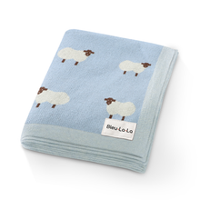 Load image into Gallery viewer, 100% Luxury Cotton Swaddle Receiving Baby Blanket - Sheep: Baby Blue
