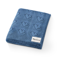 Load image into Gallery viewer, 100% Luxury Cotton Swaddle Receiving Baby Blanket - Heart: Denim Blue
