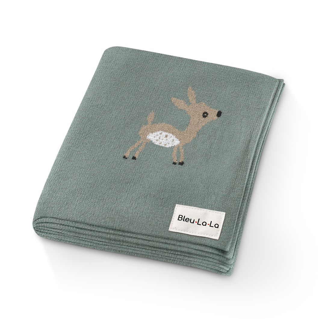 100% Luxury Cotton Swaddle Receiving Baby Blanket - Deer: Sage