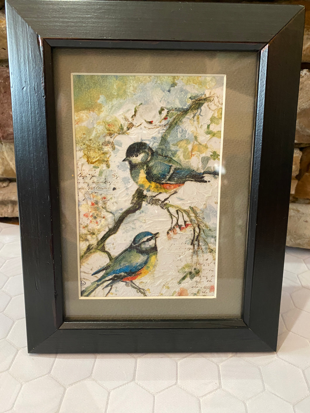 Decoupage Bluebird Robin framed Print