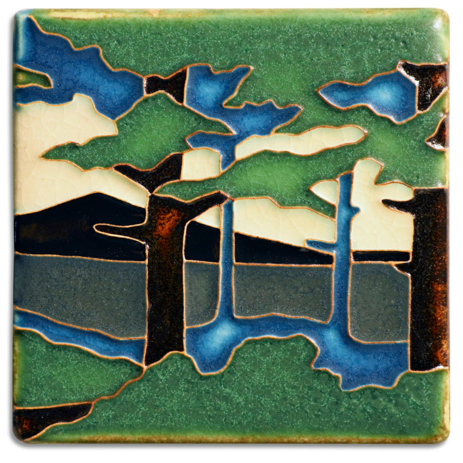 Pine Landscape Mountain Art Tile- 4x4 Summer