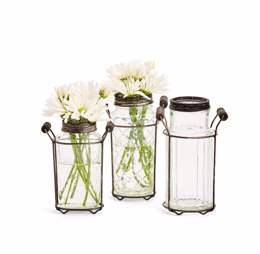 Vintage Wildflower Arranger Jar with Iron Stand
