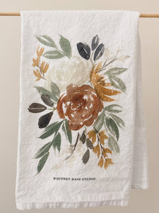 Winter Flowers Watercolor Tea Towel