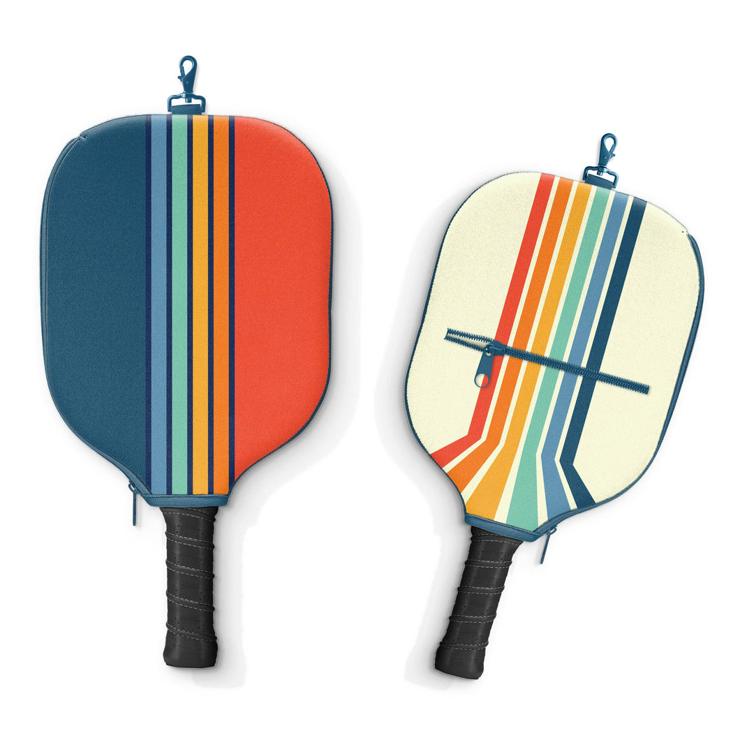 Retro Lines Pickleball Paddle Covers with storage