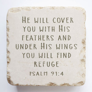 Psalm 91:4 He Will Cover You With His Feathers Scripture Stone