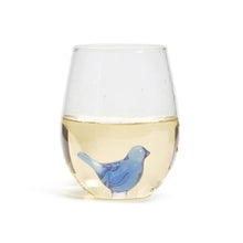 Load image into Gallery viewer, Handblown Blue Bird Stemless Wine Glass
