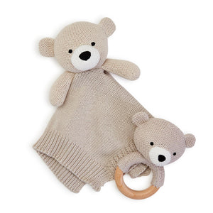 Oh So Bear-y Sweet Knitted Baby Snuggle and Rattle Set