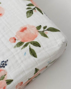 Watercolor Roses Cotton Muslin Changing Pad Cover