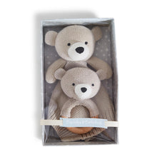 Load image into Gallery viewer, Oh So Bear-y Sweet Knitted Baby Snuggle and Rattle Set
