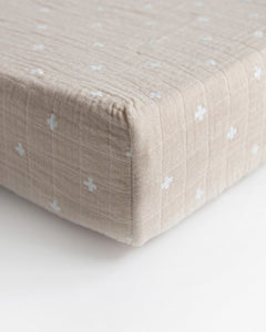 Taupe Cross Cotton Muslin Changing Pad Cover