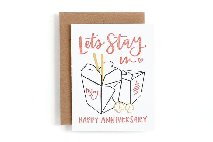 Let's Stay In Happy Anniversary- Greeting Card