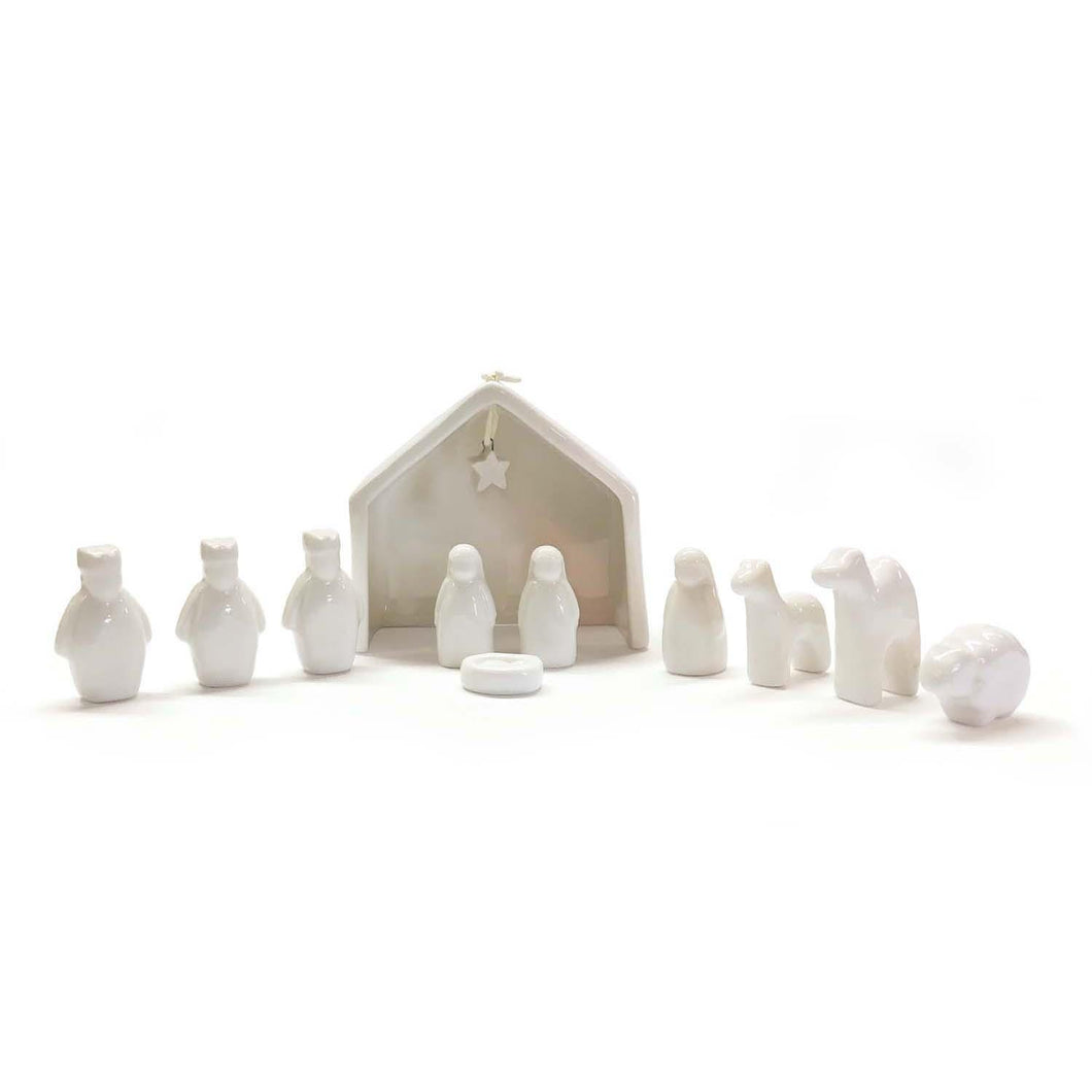 Porcelain Miniature Nativity Scene Set in Gift Box