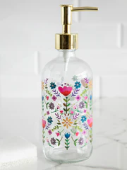 Glass Soap Dispenser - Floral Border
