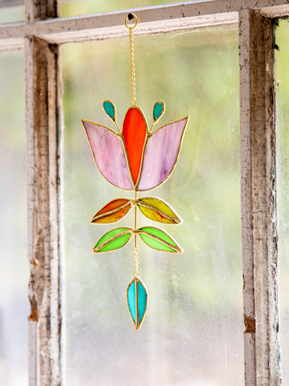 Folk Flower Stained Glass Sun Catcher