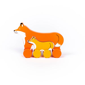 Fox Mommy and Baby Wooden Roller