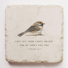 Load image into Gallery viewer, 1 Peter 5:7 Stone- Cast your cares on Him for he cares for you
